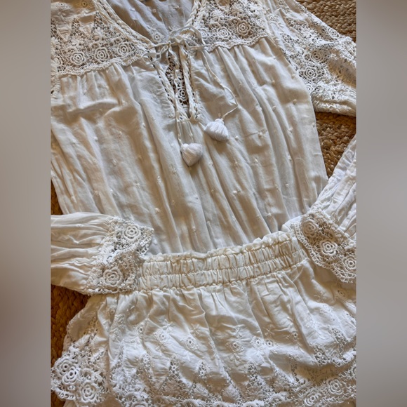 LOVESHACKFANCY WHITE SWISS DOT ORIGINAL POPOVER MINI DRESS COTTON PERFECT L - Picture 2 of 4